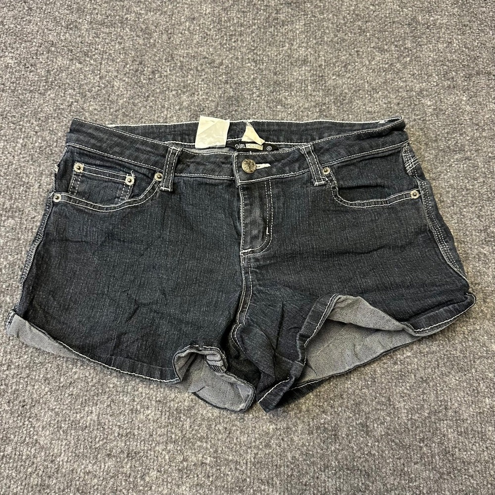 Girl Express Shorts Womens Size 10 Dark Wash Denim Cuffed Contrast Stitch Casual